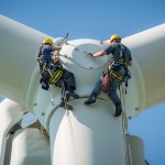 Inspection-engineers-preparing-to-rappel-down-a-rotor-blade-of-a-wind-turbine