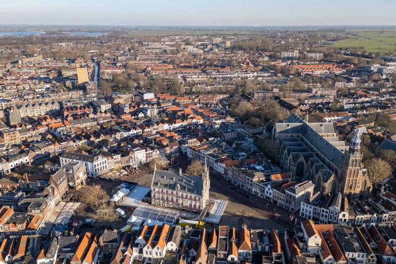Aerial drone photo of the old town hall and the market square in default
